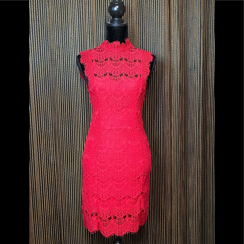 FREE PEOPLE RED CHANTILLY LACE OPEN BACK DRESS